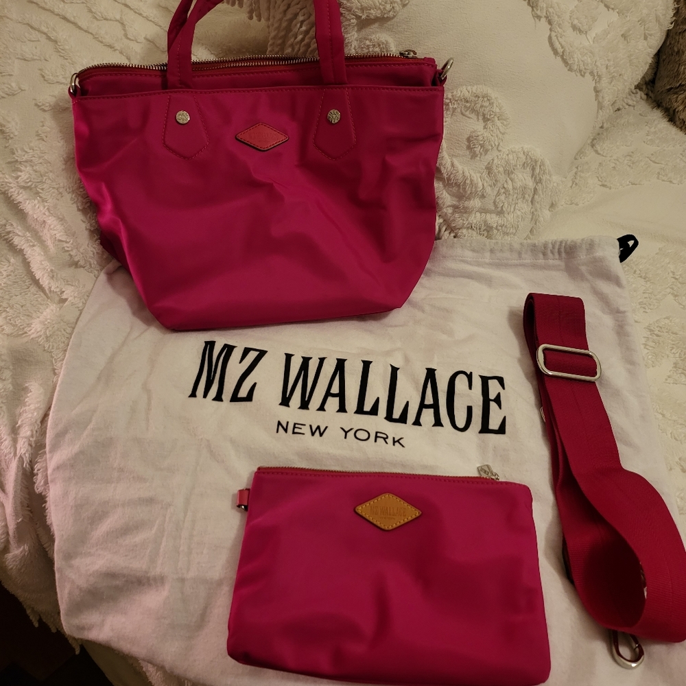 MZ wallace small fashion pink tote with cross body strap